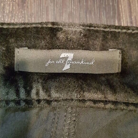 7 For All Mankind High Waist Button Fly Skinny Velvet Pant Olive Green 26 NWT - Picture 8 of 11